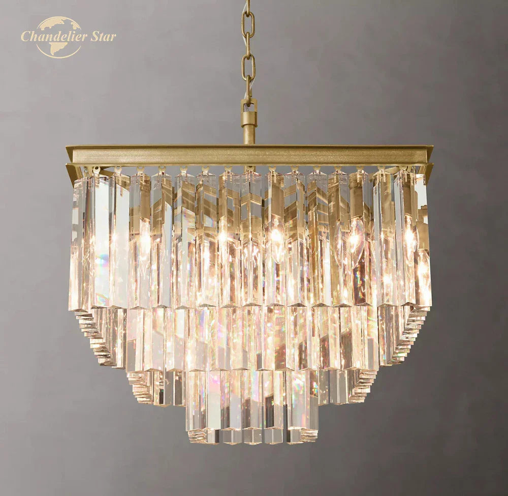 Modern Crystal LED Chandelier: Odeon Square Lustre Pendant Light Fixture