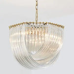 Lustre Plate Metal LED Pendant Light Glass Chain Hanging Lamp