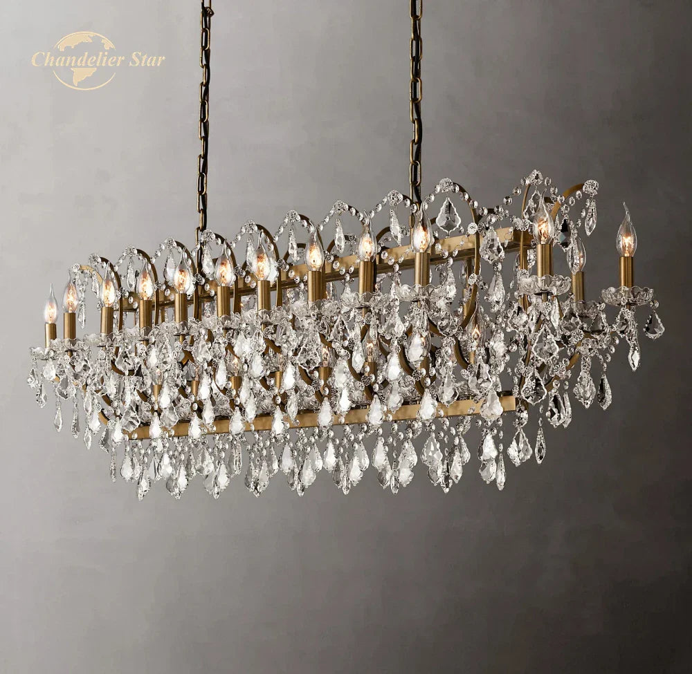 Crystal Iron Chandelier: Modern Brass Candle Chandeliers for Living Dining Room