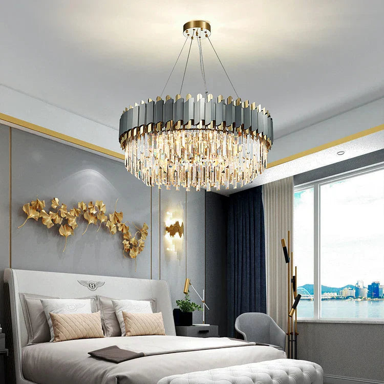Art Deco Golden Crystal Chandelier LED Hanging Lamp
