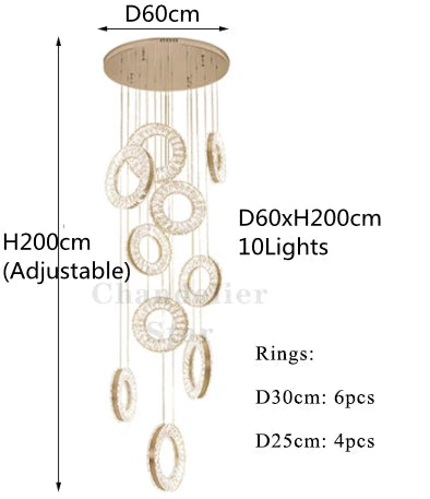 LED Crystal Chandelier Stainless Steel Pendant Light for Living Room