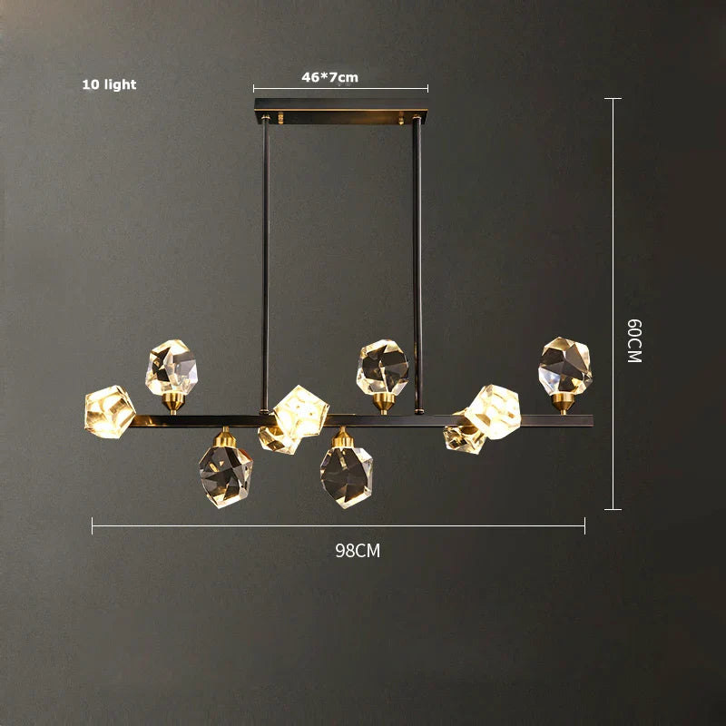 Black Crystal Copper LED Chandelier - Art Deco Hanging Lamp for Dinning Room