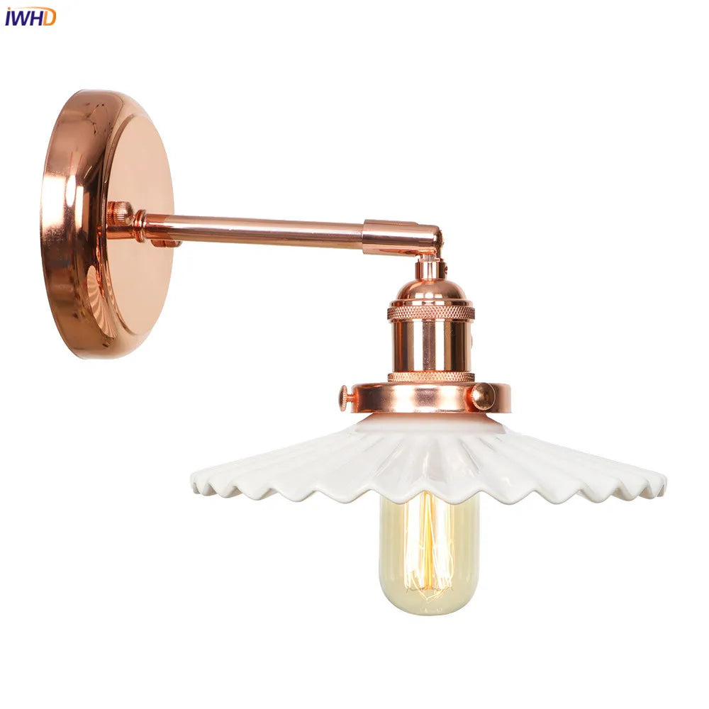 White Ceramic LED Wall Sconce Switch Rose Gold Bedroom Stair Mirror Light
