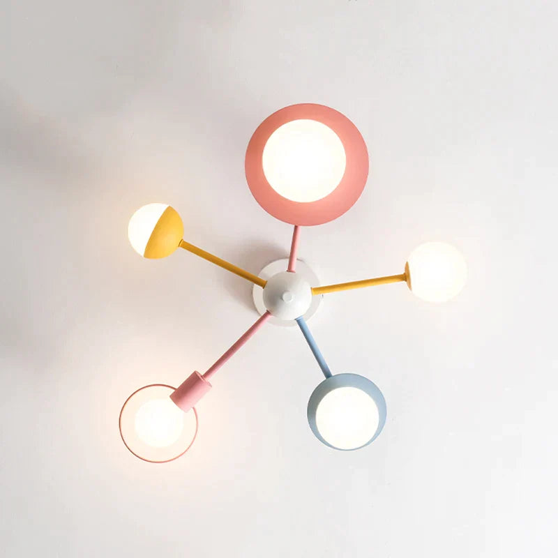 Kids Nordic Glass Chandelier LED Ceiling Light - Blue Pink Cartoon Theme