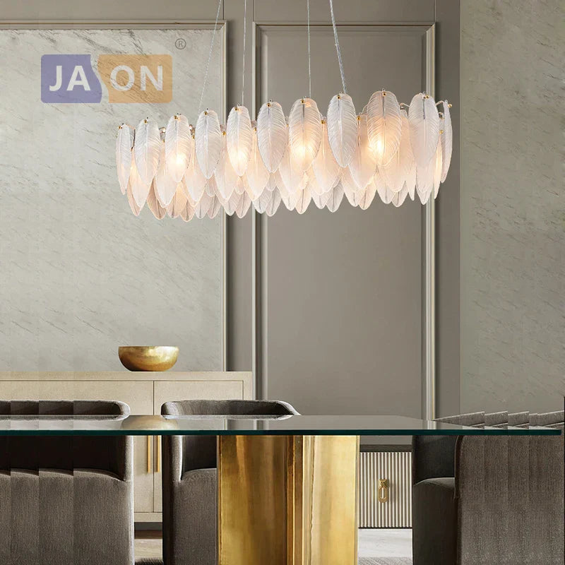Silver Gold LED Feather Chandelier - Art Deco Round Pendant Light
