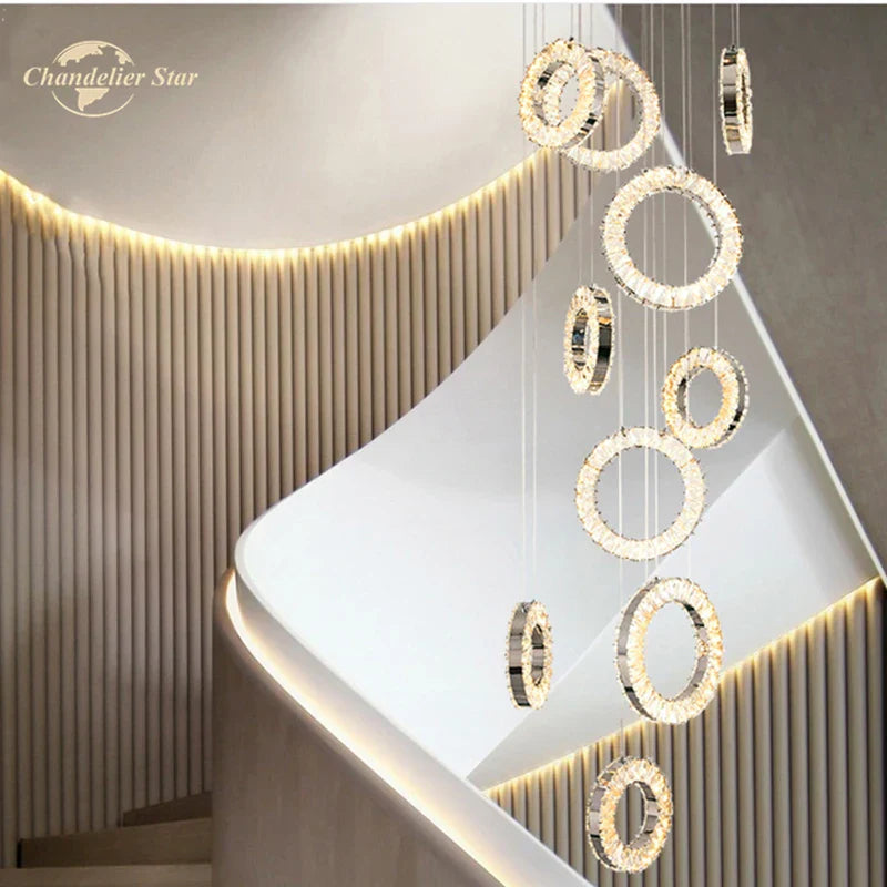 LED Crystal Chandelier Stainless Steel Pendant Light for Living Room