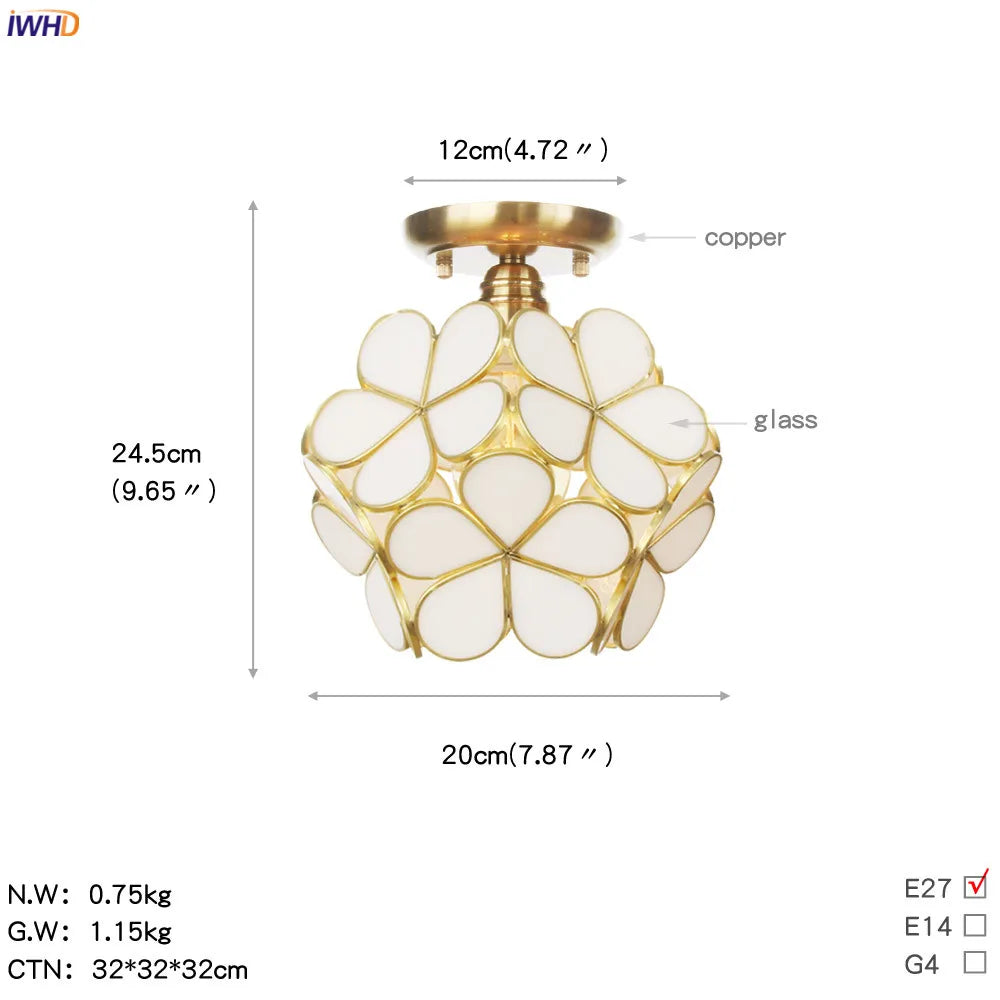 White Glass LED Ceiling Light Fixture, Nordic Modern Copper Ceiling Lamp