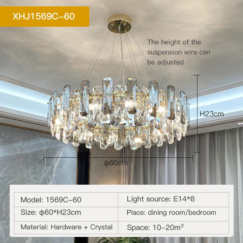 Crystal LED Chandelier for Elegant Living Room, Dining, Bedroom, Kitchen