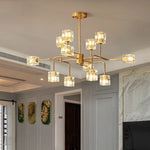 Square Crystal Chandelier Artistic Branches Luxury Gold Light Fixtures Living Room Kitchen Lighting