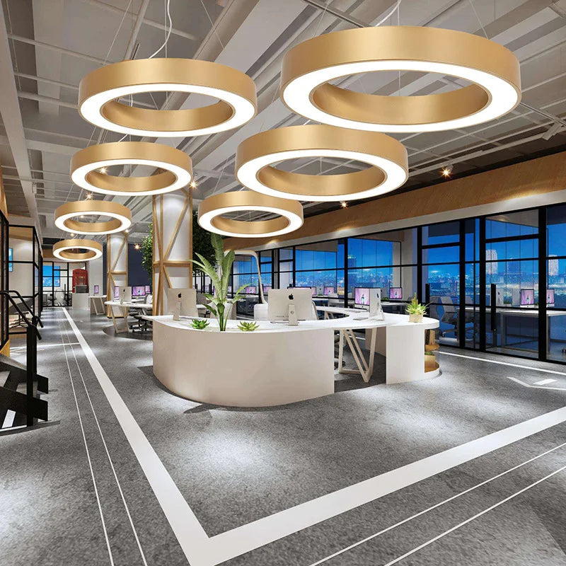 Modern Iron Art Circle LED Pendant Lights - Black White Metal Ringoffsetof.