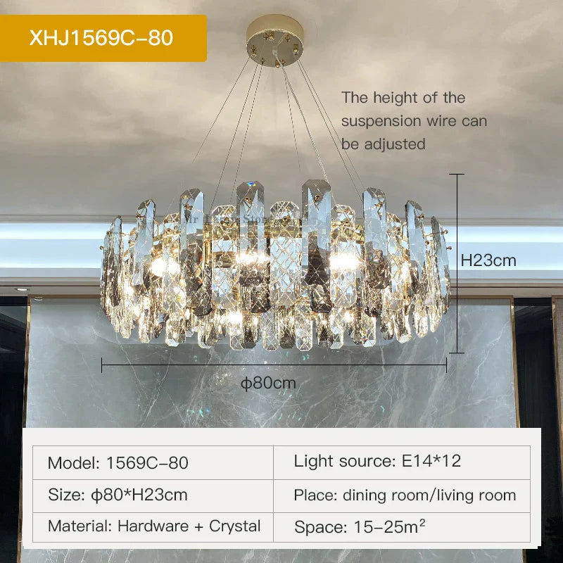 Crystal LED Chandelier for Elegant Living Room, Dining, Bedroom, Kitchen