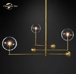 Modern Black Brass Chandelier Clear Glass Globe Island Pendant Lights