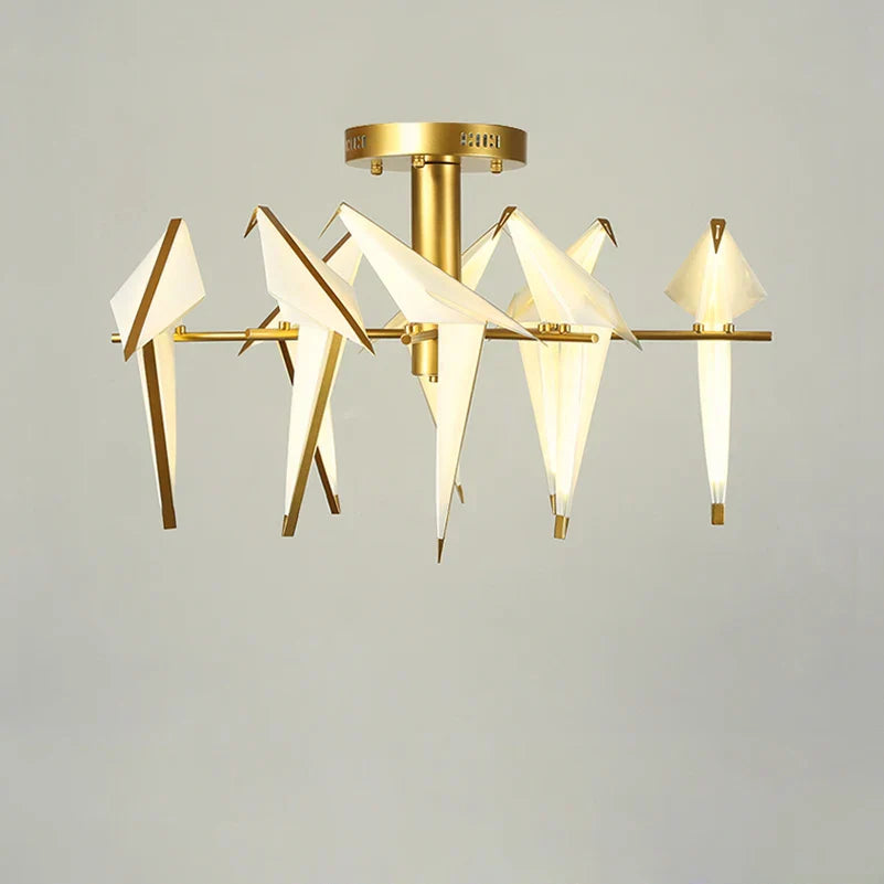 Love Bird Chandelier Lighting - White Gold Designer Lustre for Dining Room