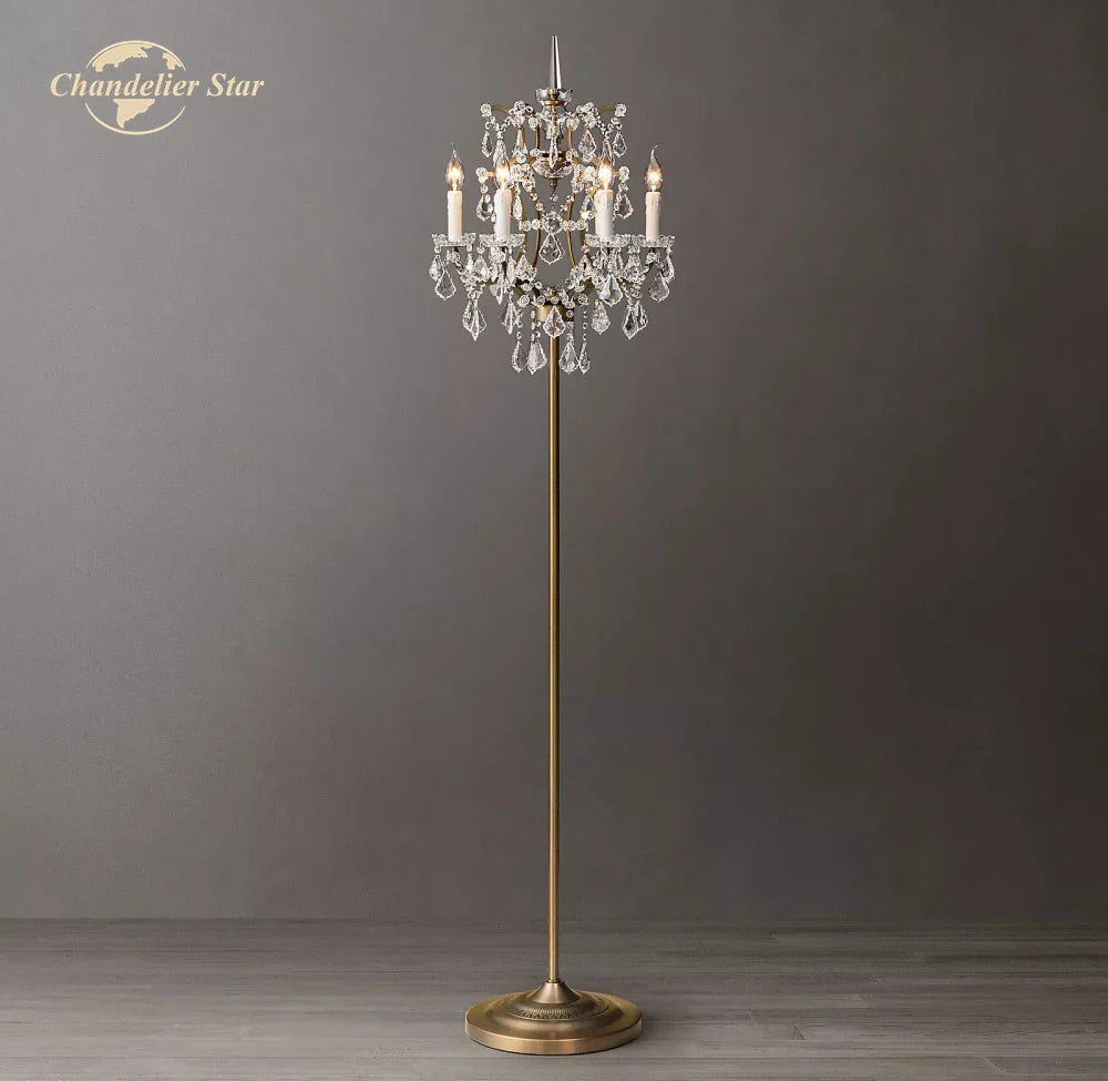 Rococo Crystal Floor Lamps Iron Standing Lights for Bedroom & Living Room