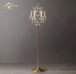 Rococo Crystal Floor Lamps Iron Standing Lights for Bedroom & Living Room