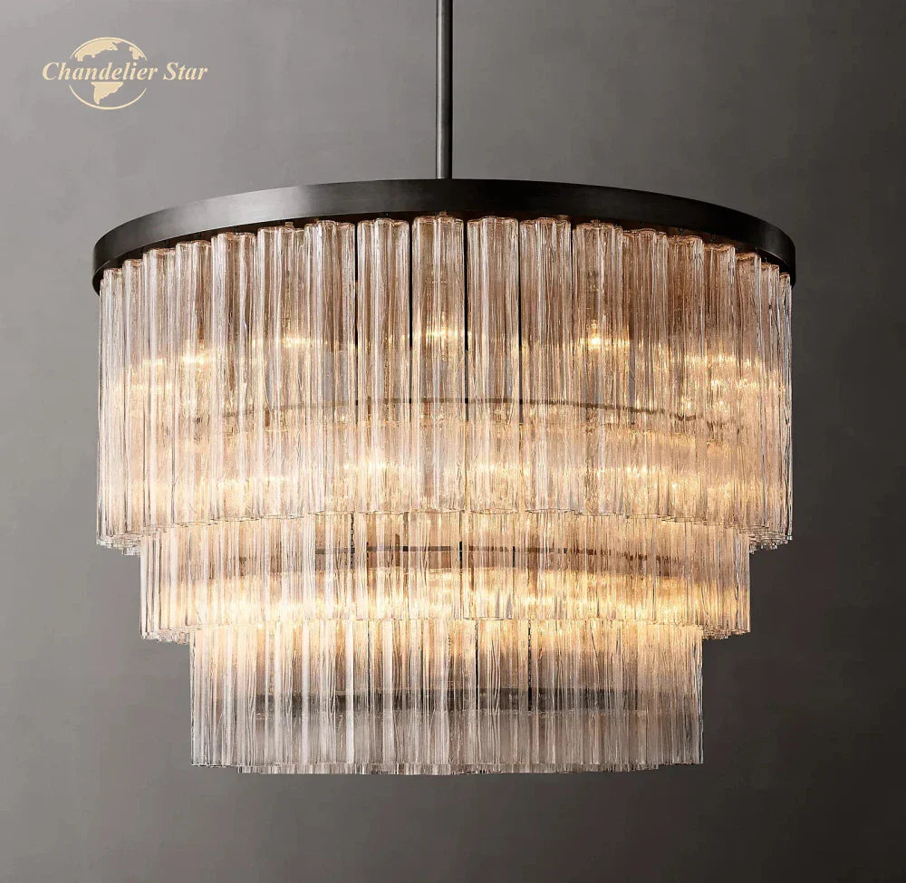 Cielo Glass Chandelier Three-Tier Round Hanging Lights for Living Dining Room