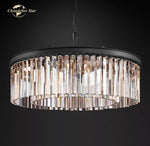 Modern LED Crystal Chandelier Chrome Black Metal Odeon Round Lamp