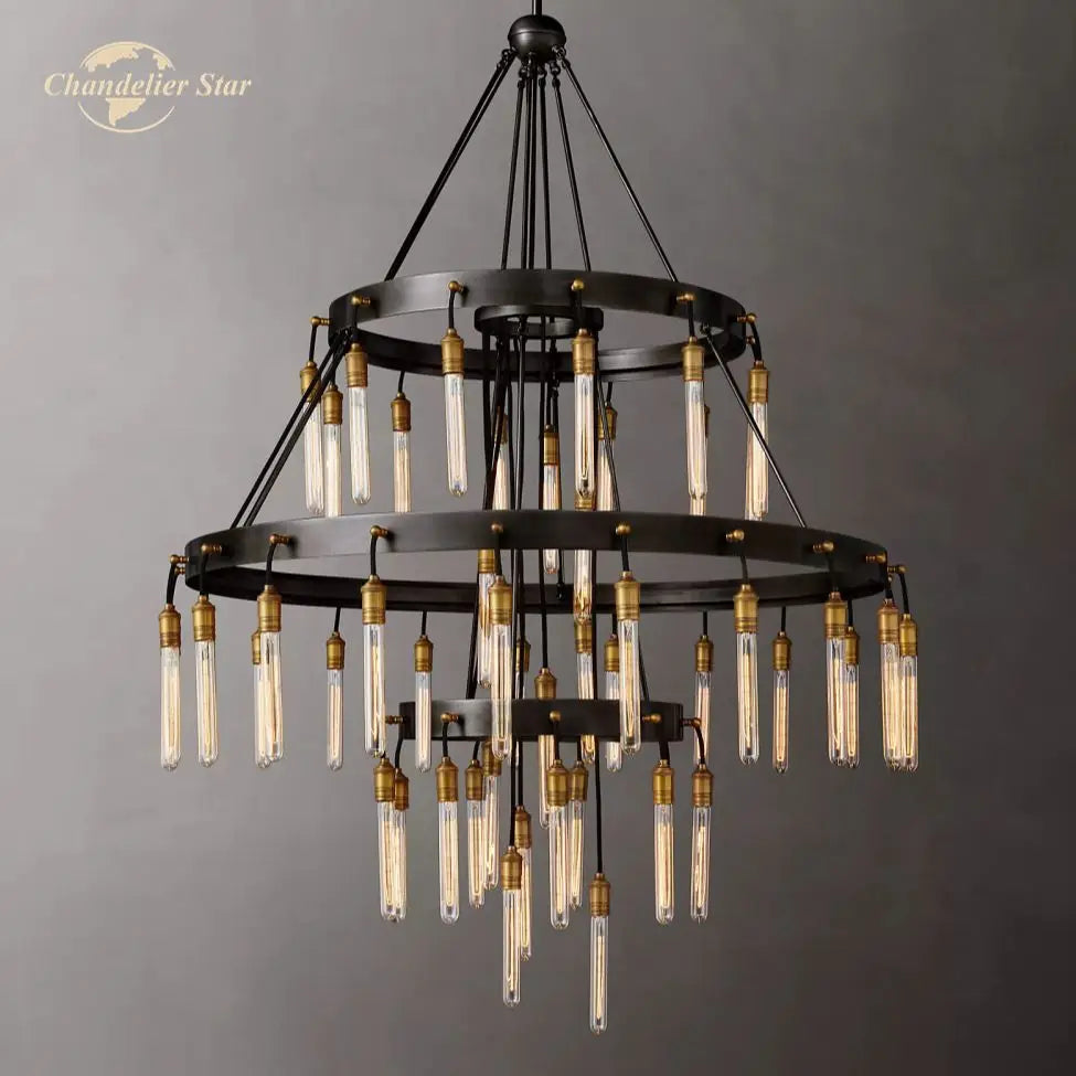 Axis Black Brass LED Round Chandelier for Living & Dining Room