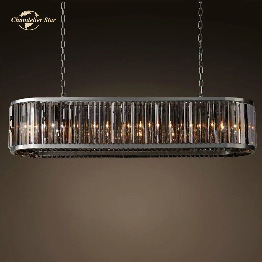 Modern LED Oval Crystal Chandelier Black Pendant Light for Kitchen Island Dining Room