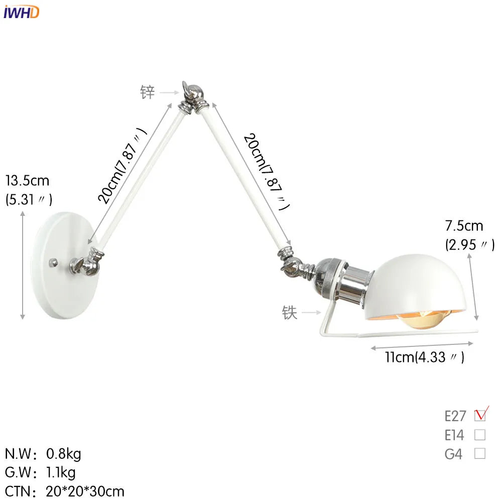 Antique Black Wall Lamp Vintage Industrial Sconce LED Applique Murale