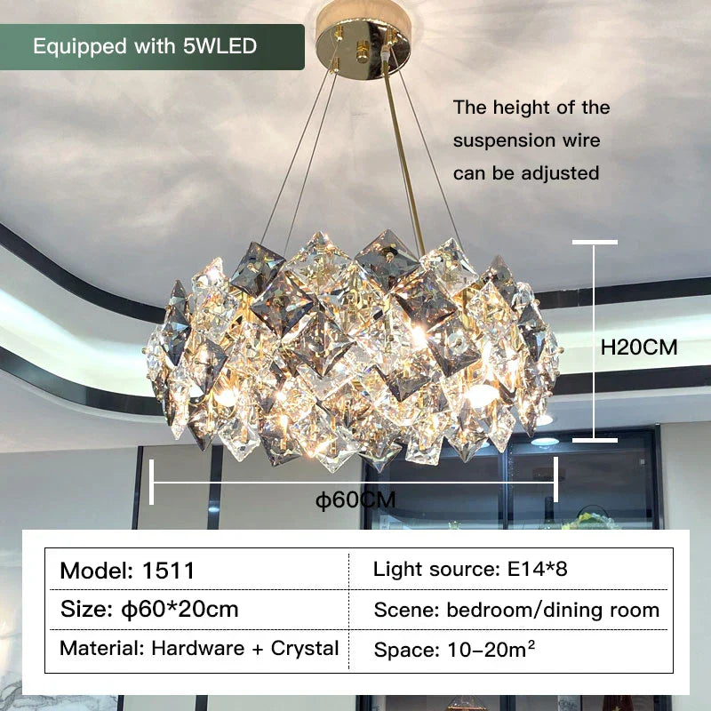 Crystal Chandelier: High-End LED Pendant Light for Living Room, Dining Room & Kitchen