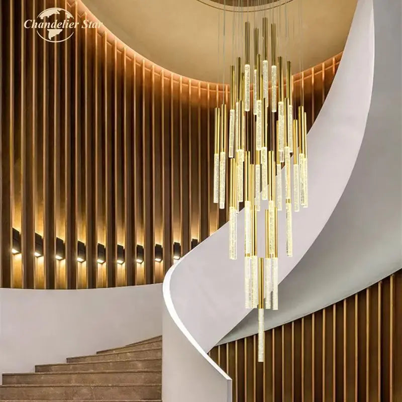 Modern Gold Bubble Crystal LED Chandelier for Bedroom Living Room Staircase