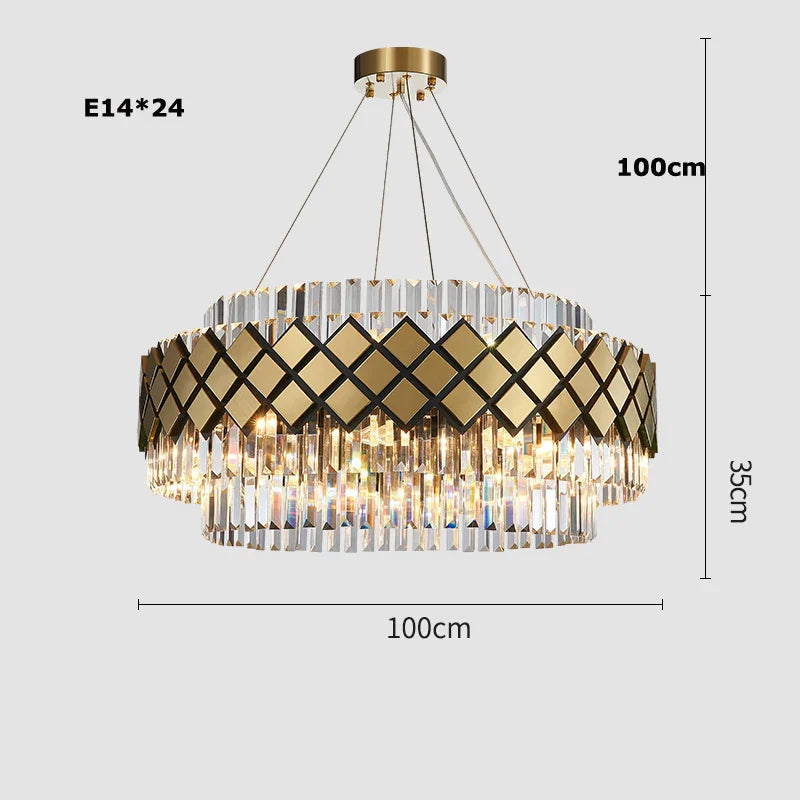 Gold LED Crystal Clear Art Deco Chandelier for Foyer