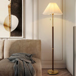 Pleated Wood Floor Lamp with White Fabric Shade