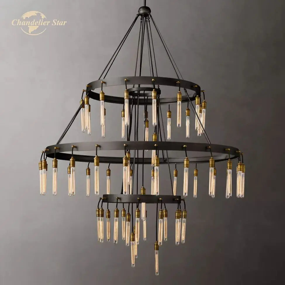 Axis Black Brass LED Round Chandelier for Living & Dining Room