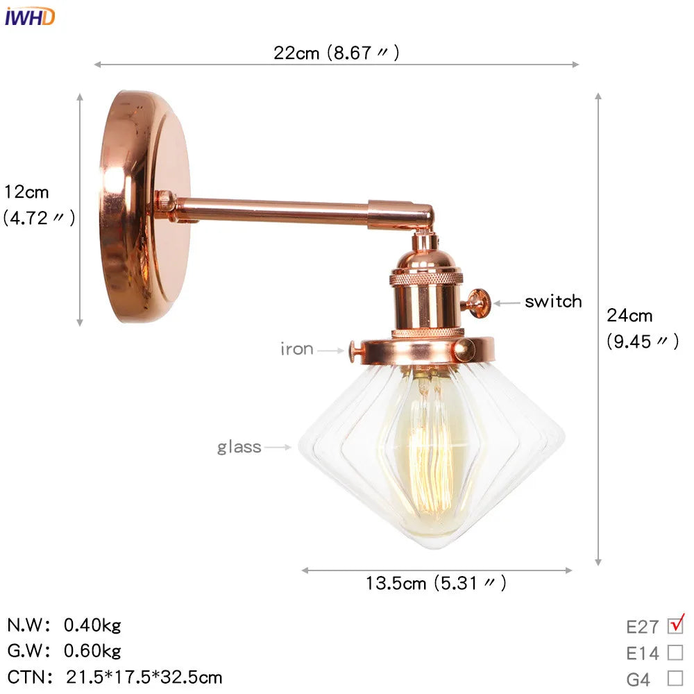 White Ceramic LED Wall Sconce Switch Rose Gold Bedroom Stair Mirror Light