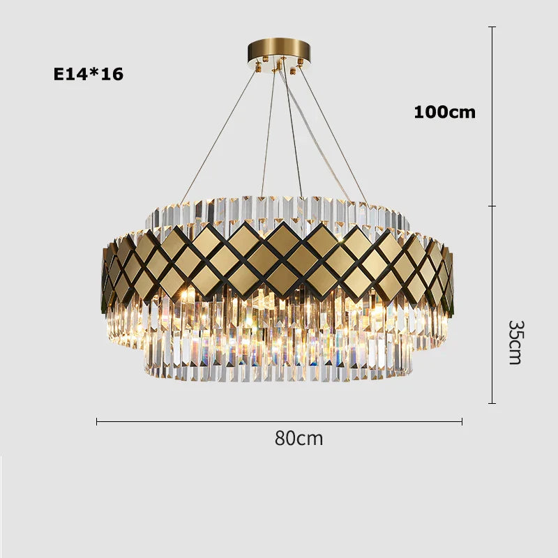 Gold LED Crystal Clear Art Deco Chandelier for Foyer