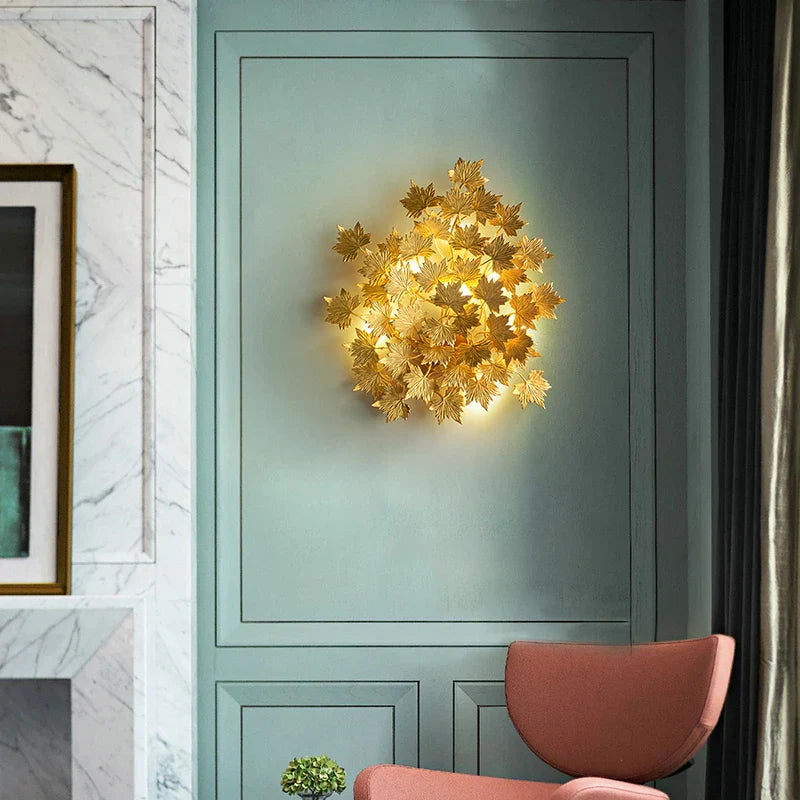 LED Golden Maple Leaves Wall Sconce for Bedroom and Corridor