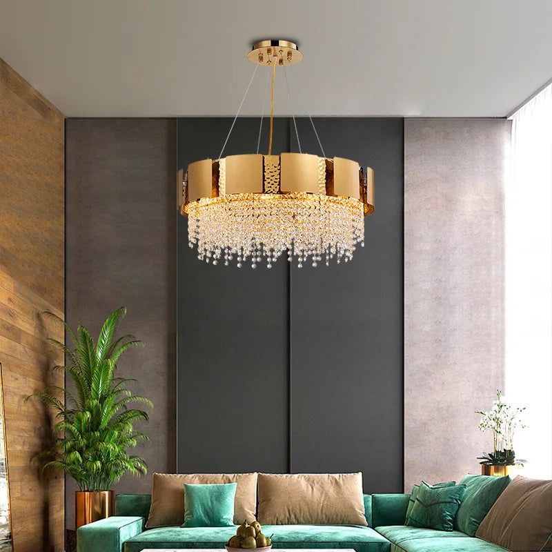 Postmodern Crystal Pendant Light - Golden Stainless Steel Suspension Lamp