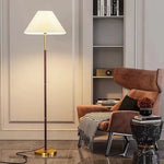 Pleated Wood Floor Lamp with White Fabric Shade