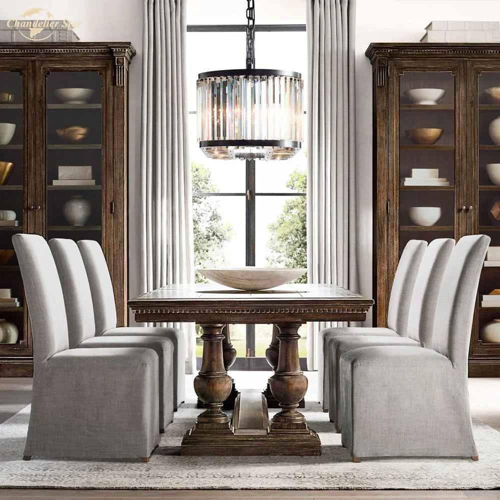 Modern LED Oval Crystal Chandelier Black Pendant Light for Kitchen Island Dining Room