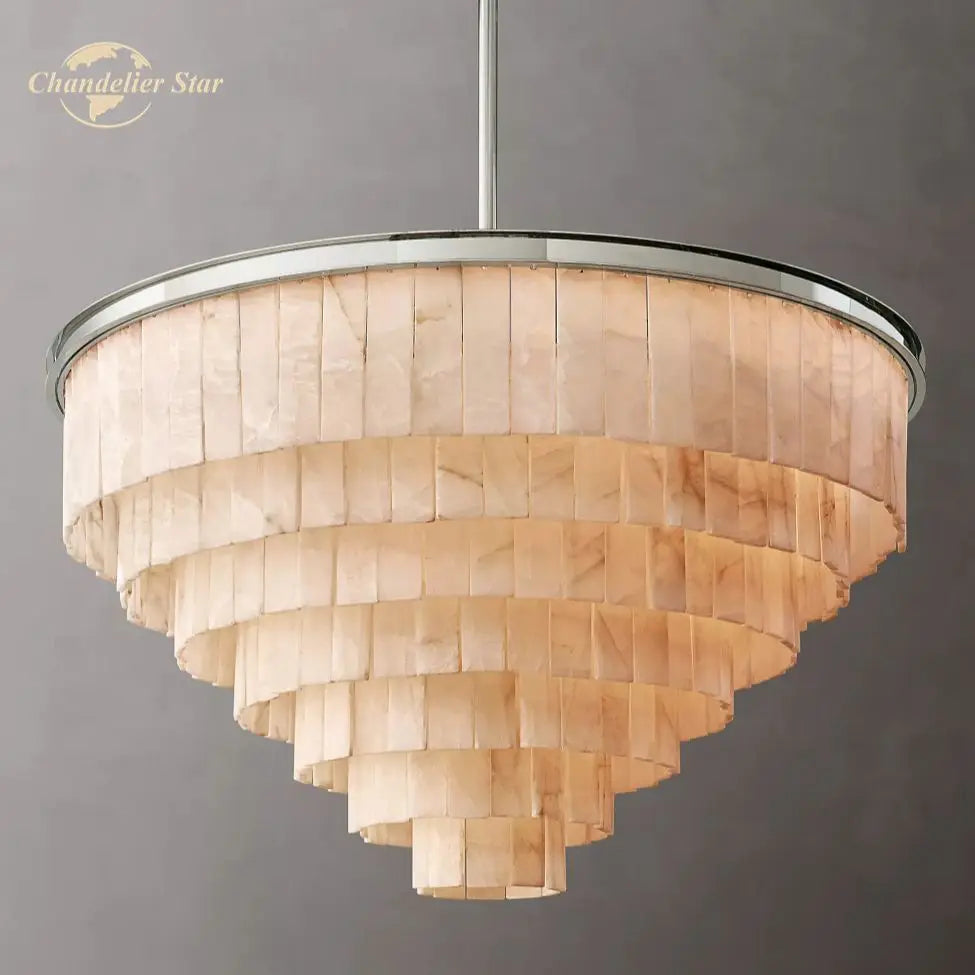 LED Round Glace Calcite Chandelier for Dining Room - Contemporary Crystal Hanging Lamp