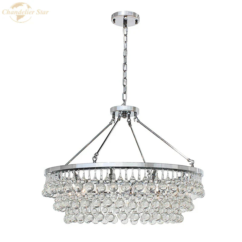 LED Round Glass Chandeliers Raindrop Pendant Lights Modern Living Hanging Lamps
