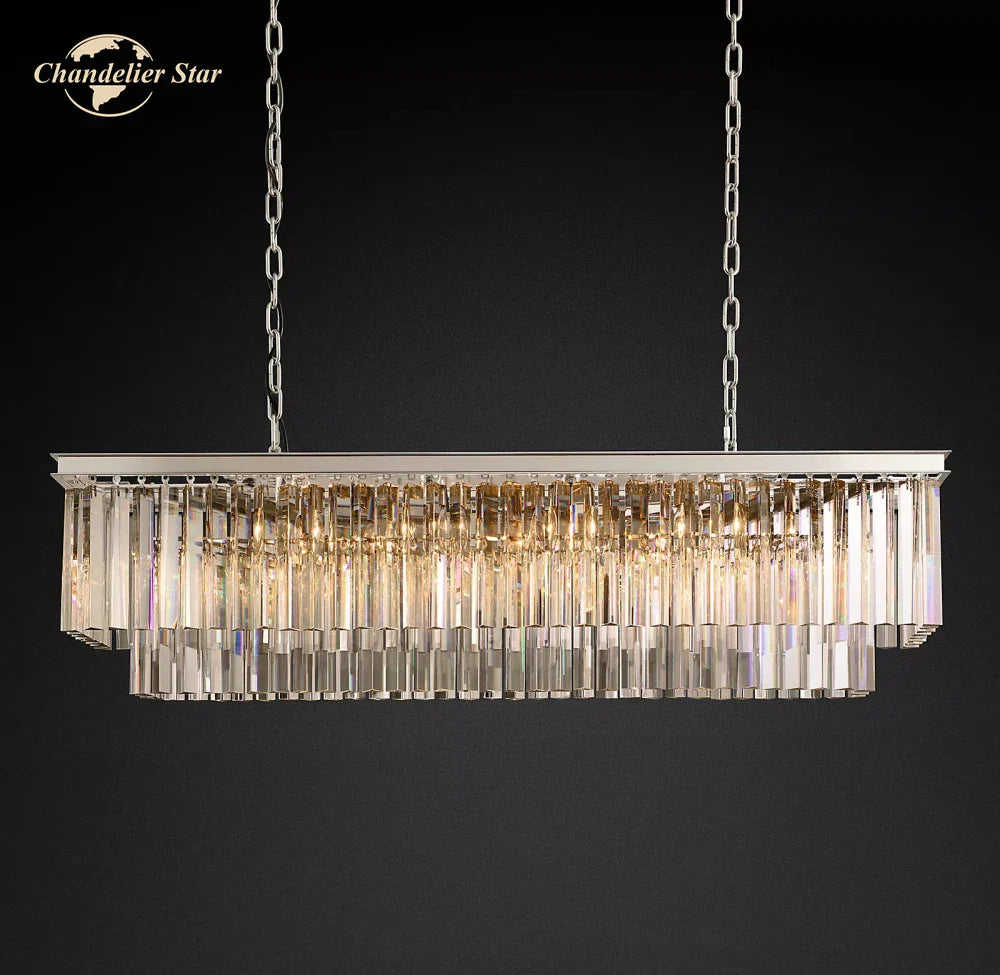 LED Rectangular Crystal Chandelier for Dining Living Kitchen Island