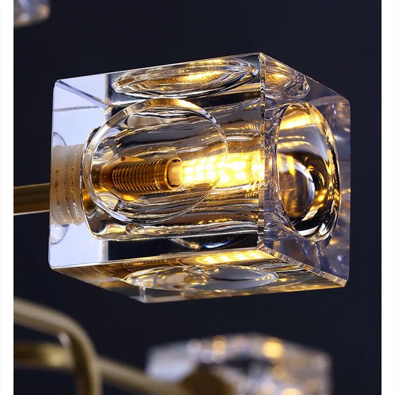 Square Crystal Chandelier Artistic Branches Luxury Gold Light Fixtures Living Room Kitchen Lighting