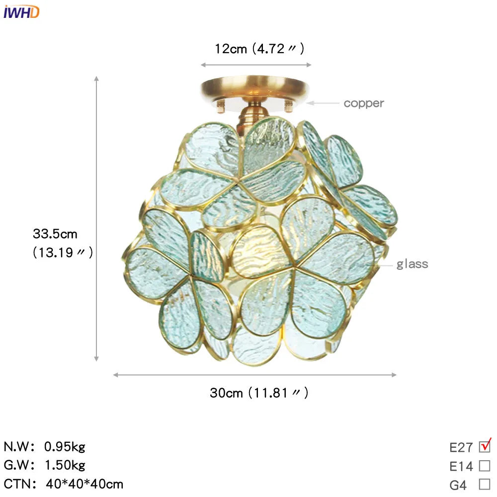 White Glass LED Ceiling Light Fixture, Nordic Modern Copper Ceiling Lamp