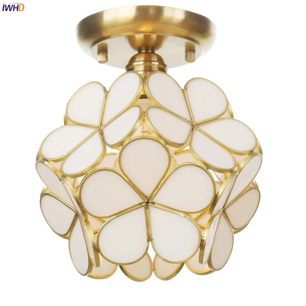 White Glass LED Ceiling Light Fixture, Nordic Modern Copper Ceiling Lamp