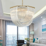 Lustre Plate Metal LED Pendant Light Glass Chain Hanging Lamp