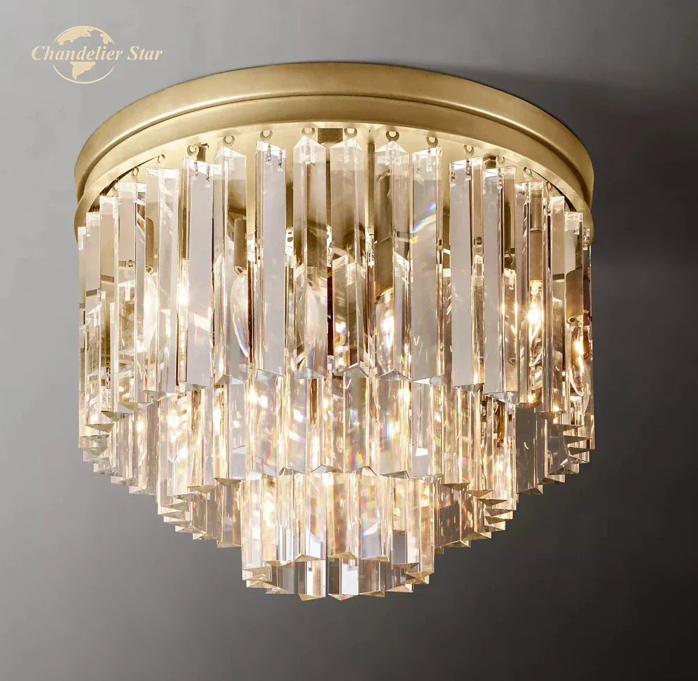Crystal Flushmount Chandelier - Modern Ceiling Light for Living Room