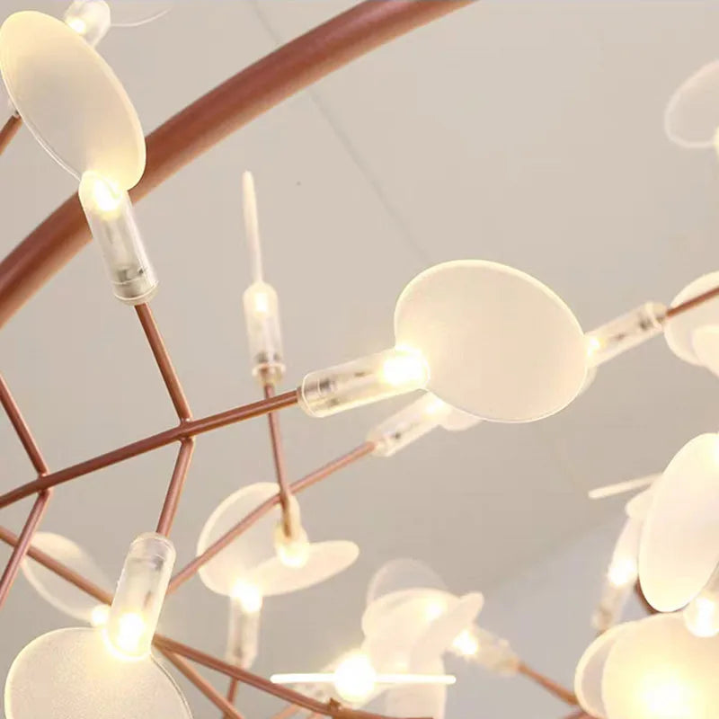 Heracleum Chandeliers: Modern Black/Rose Gold Round Firefly Lamp Branch Design