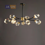 Black Crystal Copper LED Chandelier for Dining Room - Art Deco Hanging Lamp