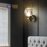 Black Gold Copper Crystal LED Wall Sconce Light for Bedroom Corridor