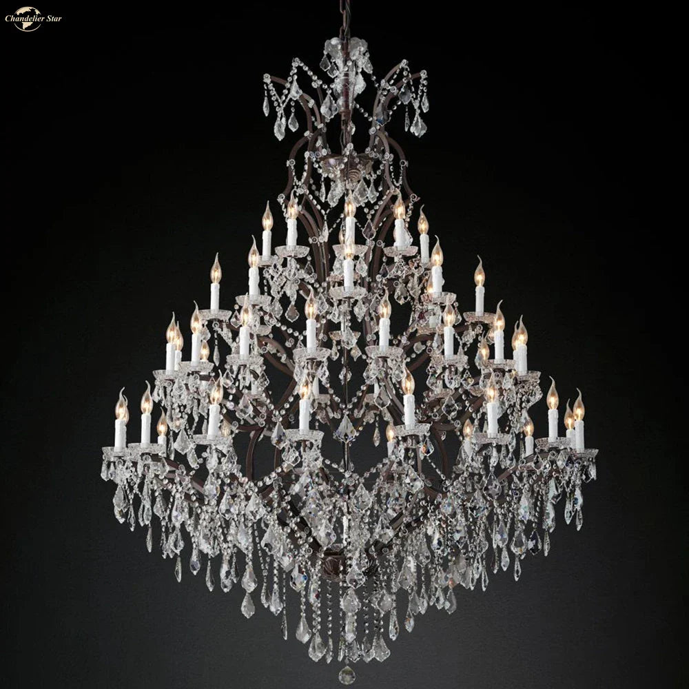 Rococo Iron & Crystal LED Chandelier - Rustic Hanging Pendant Light