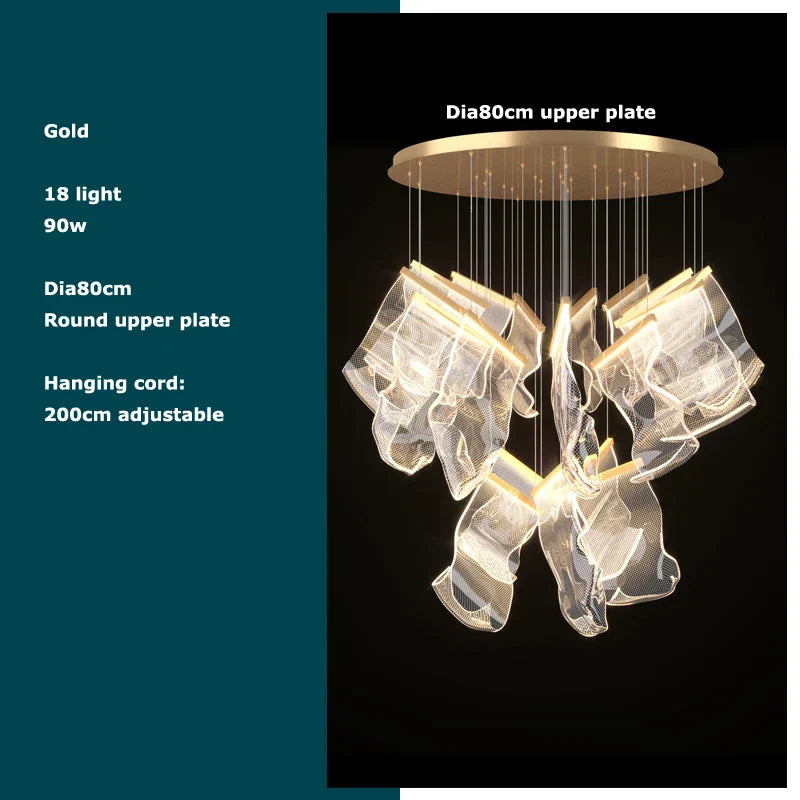 Golden Love Paper Chandelier: Postmodern LED Designer Lighting for Foyer