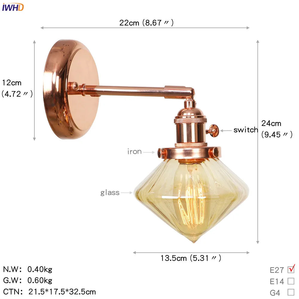 White Ceramic LED Wall Sconce Switch Rose Gold Bedroom Stair Mirror Light