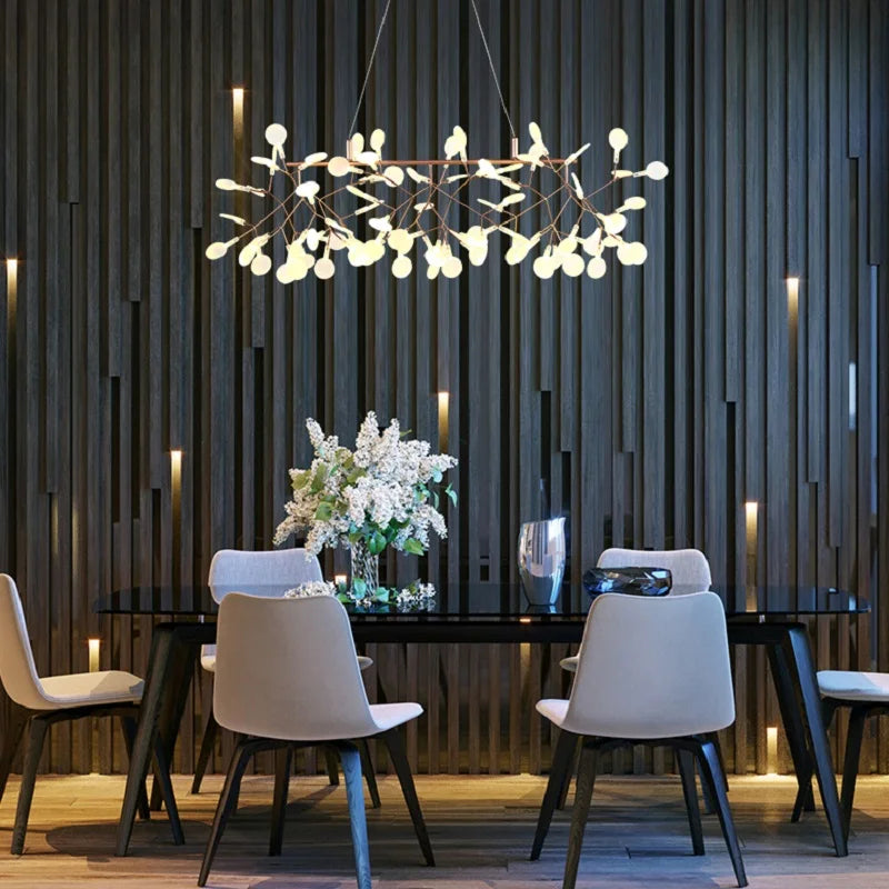 Heracleum Chandeliers: Modern Black/Rose Gold Round Firefly Lamp Branch Design